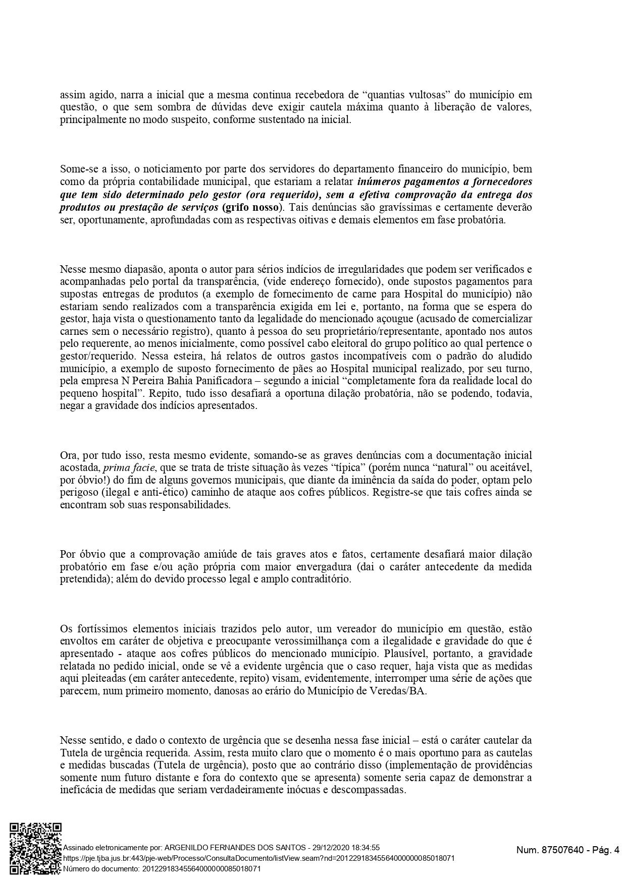 Justiça bloqueia contas da Prefeitura de Vereda após denúncias