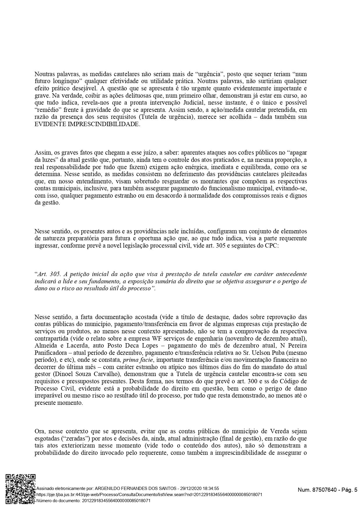 Justiça bloqueia contas da Prefeitura de Vereda após denúncias