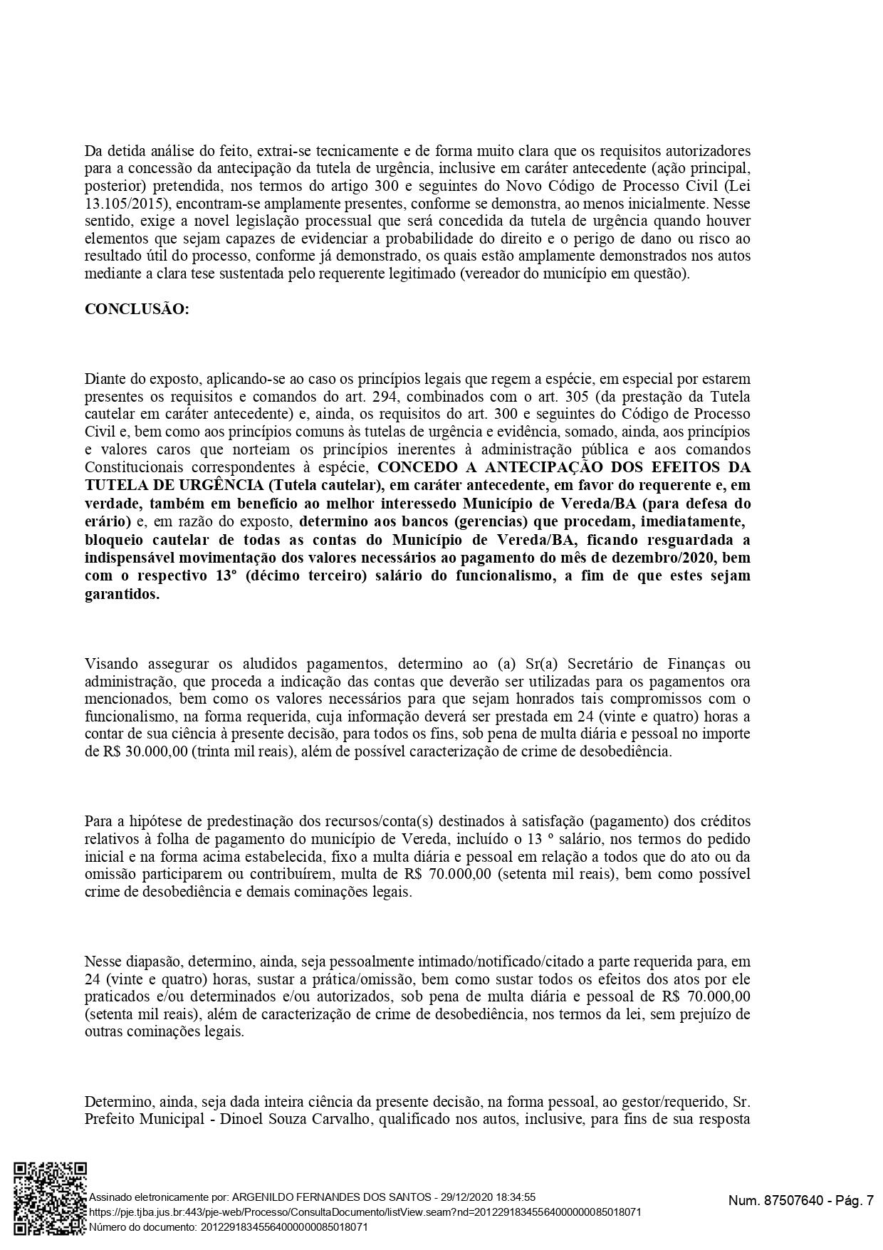 Justiça bloqueia contas da Prefeitura de Vereda após denúncias