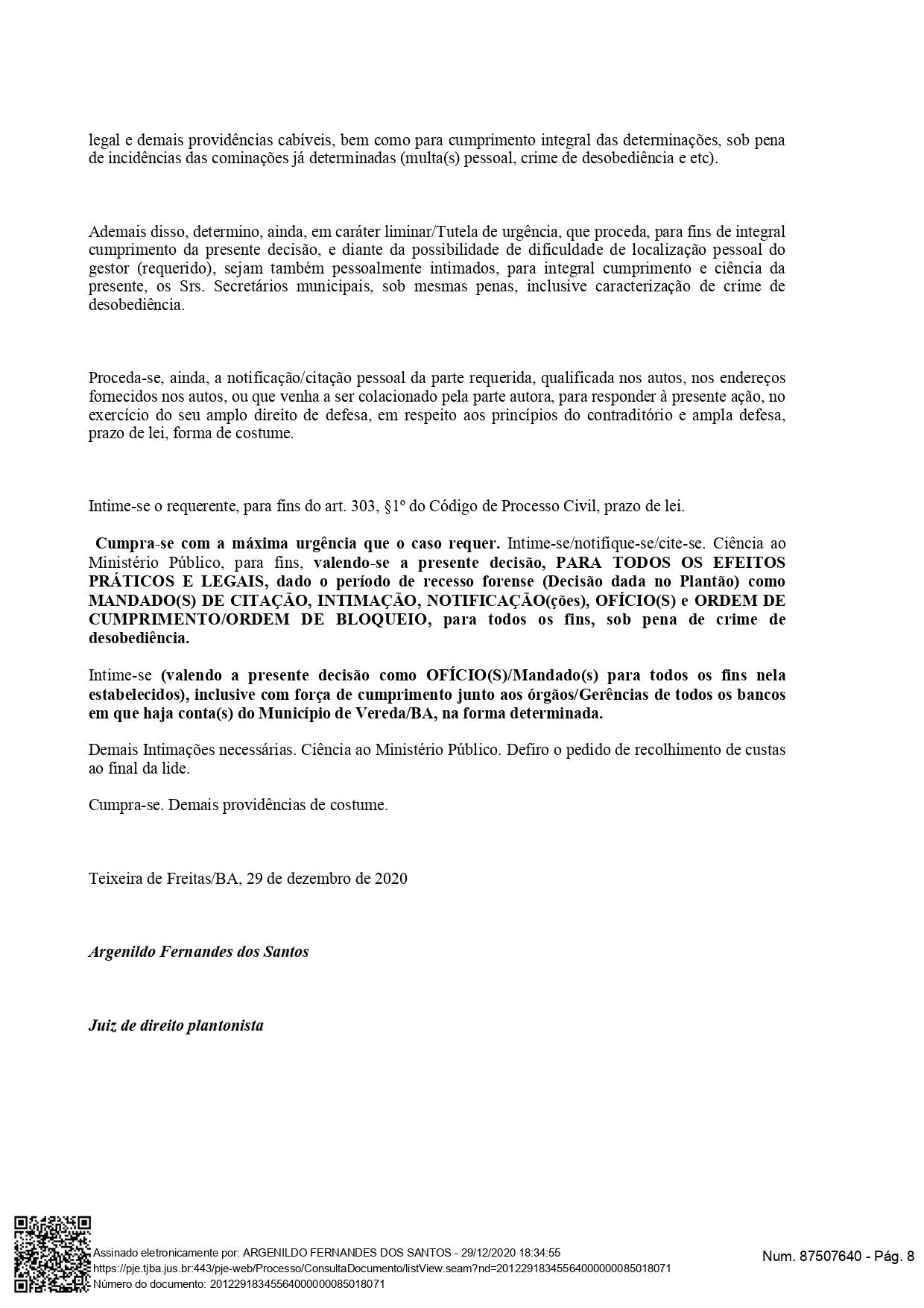 Justiça bloqueia contas da Prefeitura de Vereda após denúncias