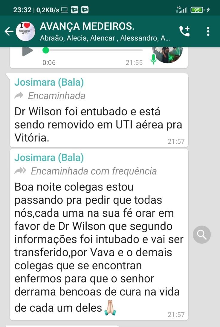 Com covid-19, Dr. Uilson é entubado e transferido para Vitória (ES)