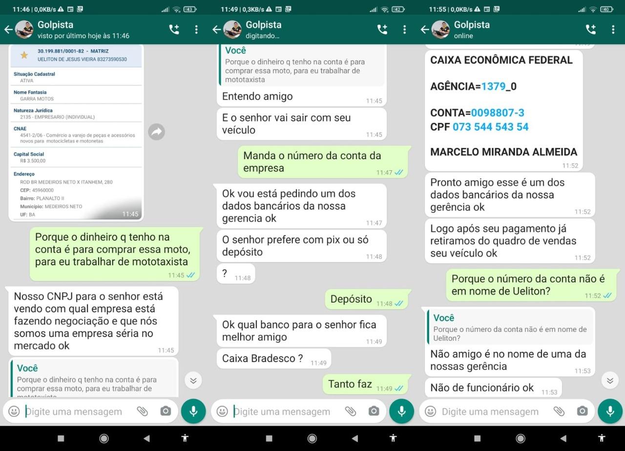 ALERTA: Bandido usa CNPJ e nome de empresa de Medeiros Neto para aplicar golpe de venda de motos na região